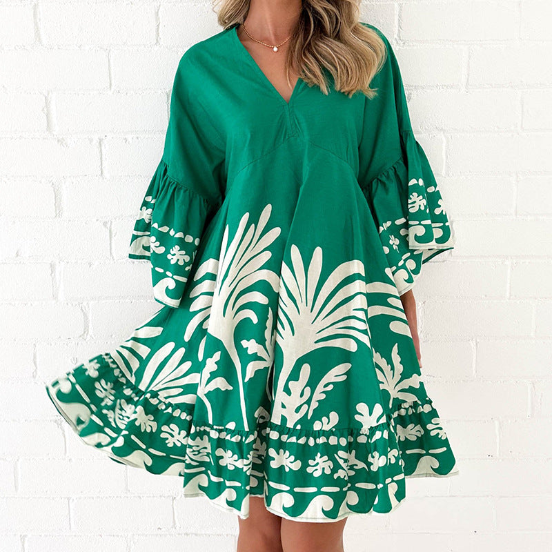 Damen Freizeitkleid mit voluminösen Ärmeln und floralem Druck R&B