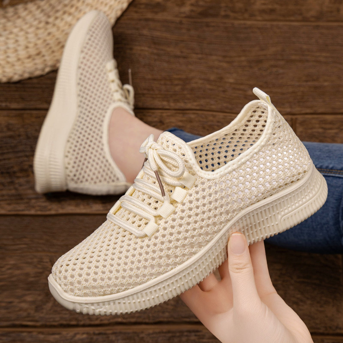 Damen nan atmungsaktiver Mesh-Slip-On Sneaker mit elastischer Schnürung und flexibler Profilsohle R&B