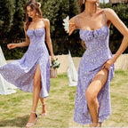 Damen Wickelkleid mit hohem Schlitz und floralem Muster R&B