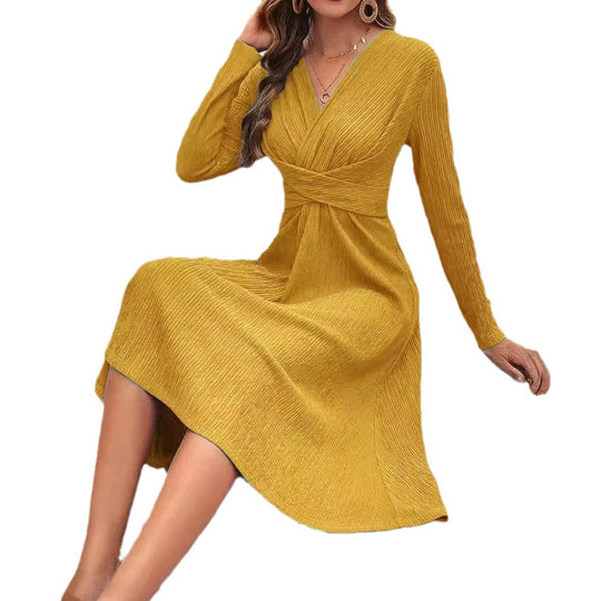 Damen Elegantes Wickelkleid mit strukturiertem Oberteil und langen Ärmeln R&B