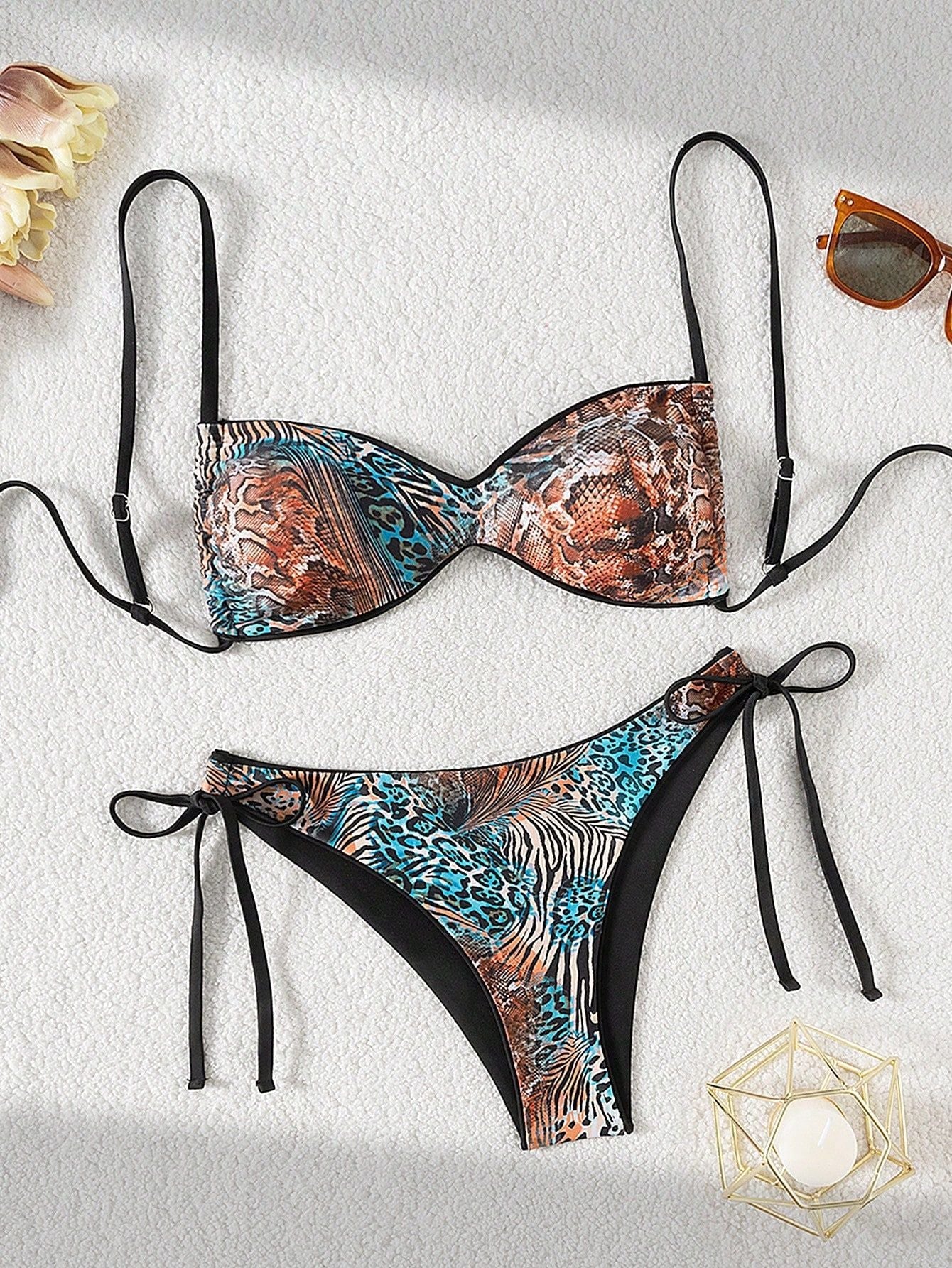 Damen Push-Up Bikini mit elegantem Animal-Print und verstellbaren Trägern R&B
