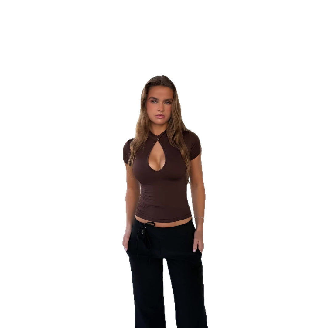 Damen figurbetontes T-Shirt mit schlüsselloch-Ausschnitt R&B