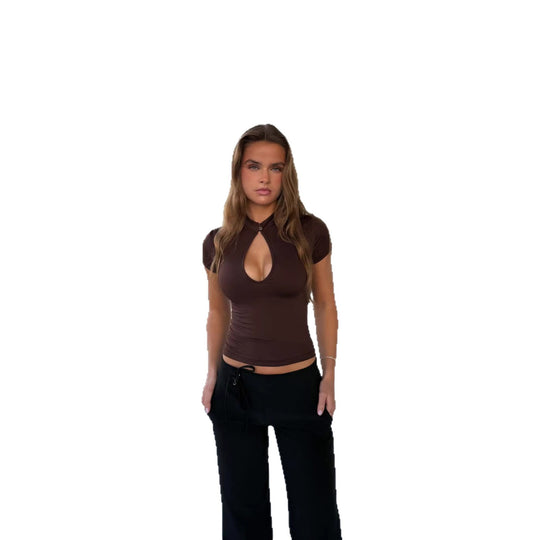 Damen figurbetontes T-Shirt mit schlüsselloch-Ausschnitt R&B