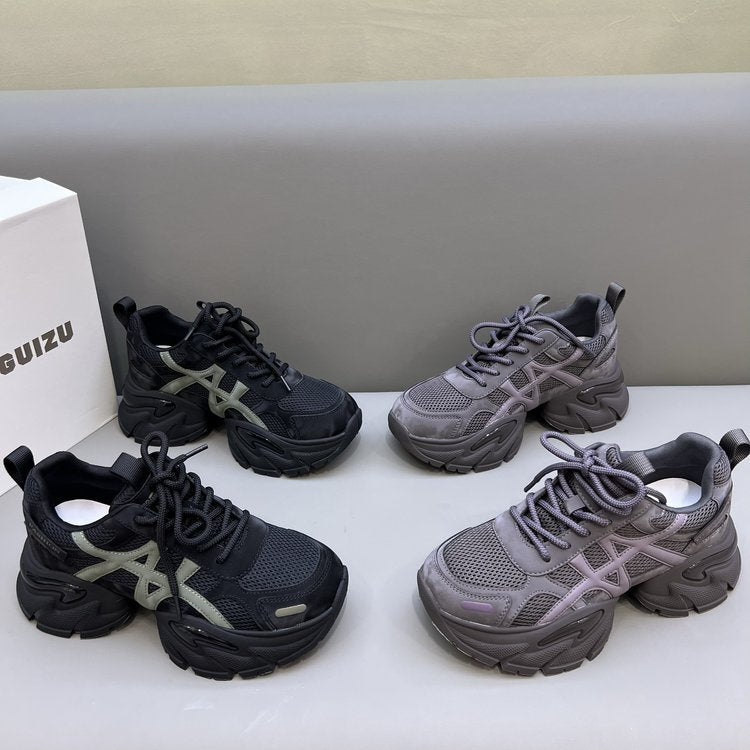 Damen modische Chunky Sneakers mit atmungsaktivem Mesh-Obermaterial und verstellbarem Schnürsystem R&B
