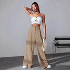 Damen weite Hochtaillen-Hose mit eleganter Faltenlegung und zeitgemäßem Schnitt R&B