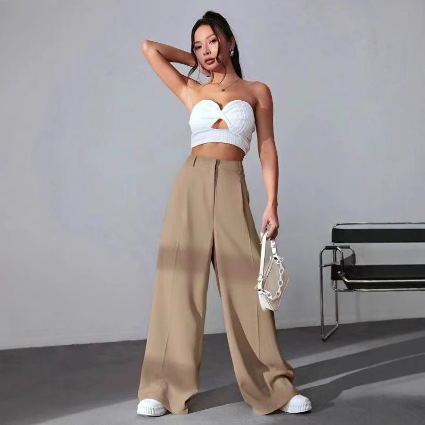 Damen weite Hochtaillen-Hose mit eleganter Faltenlegung und zeitgemäßem Schnitt R&B