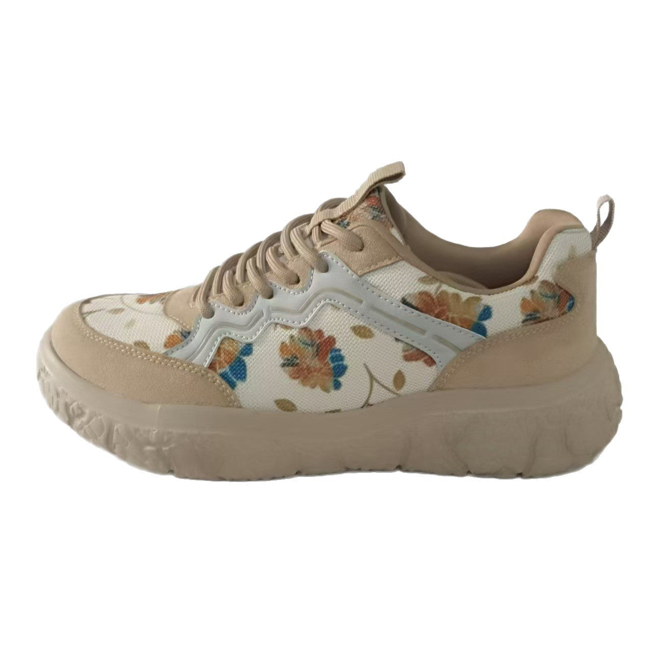 Damen nan modische Plateau-Sneaker mit floralem Canvasmuster und Velourslederbesatz R&B