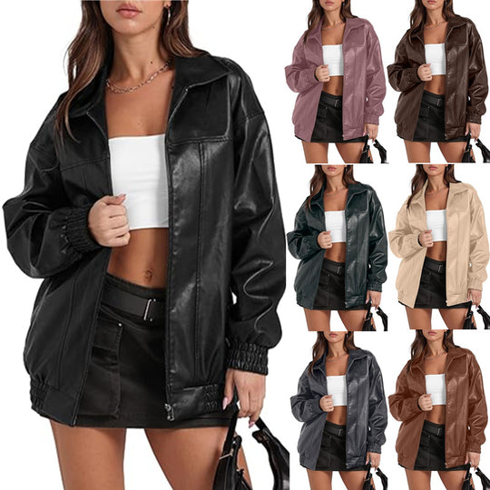 Damen lässige Oversize-Jacke mit elastischen Bündchen und praktischen Taschen R&B
