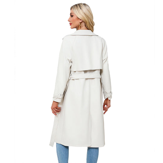 Damen modischer Trenchcoat aus hochwertigem Kunstleder R&B