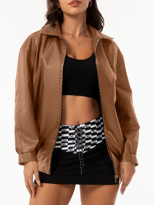 Damen lässige Satinjacke mit modernem Schnitt und praktischen Taschen R&B