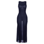 Damen Transparente Maxi-Robe mit tiefem Schlitz und weichem Material R&B