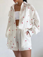 Damen Verspieltes Kurzarm-Oberteil und Shorts-Set mit Herz-Muster R&B