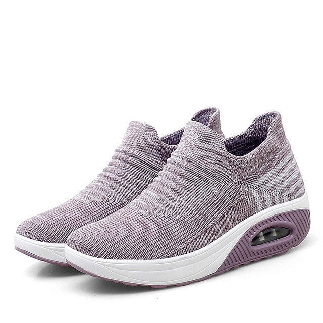 Damen nan gestrickter Schlupf-Walking-Sneaker mit anatomischer Pronationsstütze, Luftpolster-Zwischensohle und sockenähnlichem Schaft R&B