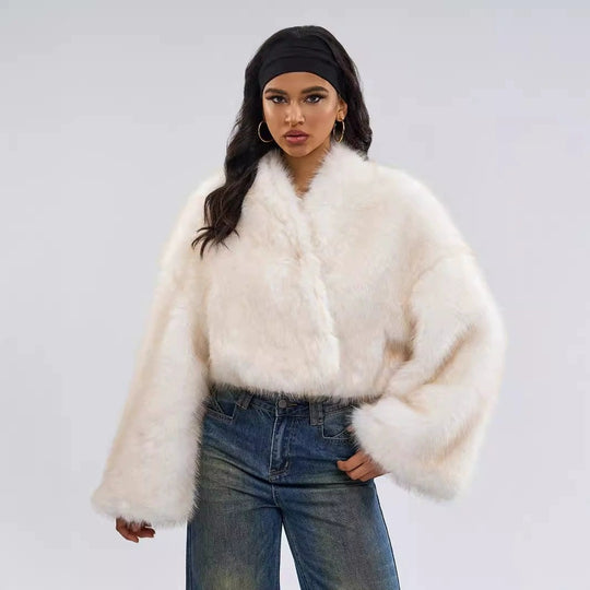 Damen luxuriöser Kunstpelz-Cropped-Bolero R&B