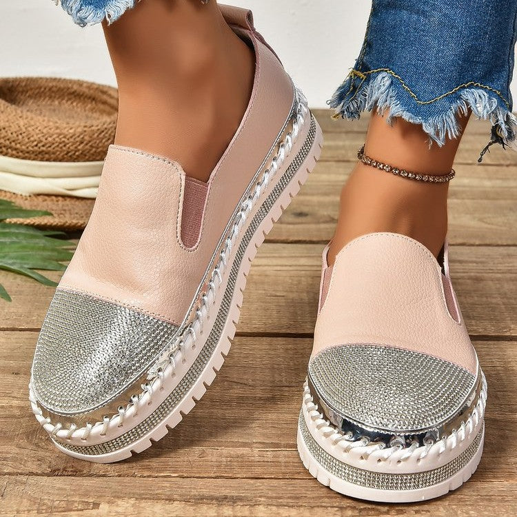 Damen Slip-On Plateau-Sneaker mit elegantem Glitzervorbau und rutschfester Sohle R&B