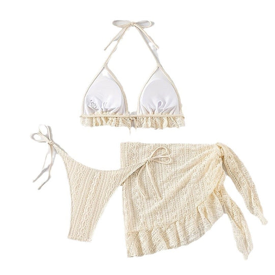 Damen Triangel-Bikini mit Rüschendetail und passendem Wickelrock R&B