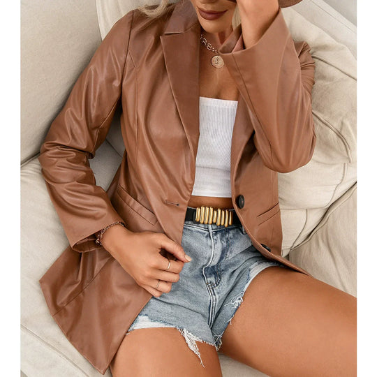 R&B | Trenchcoat Slim Fit mittellang Glad Kunstleder Klassisches Revers