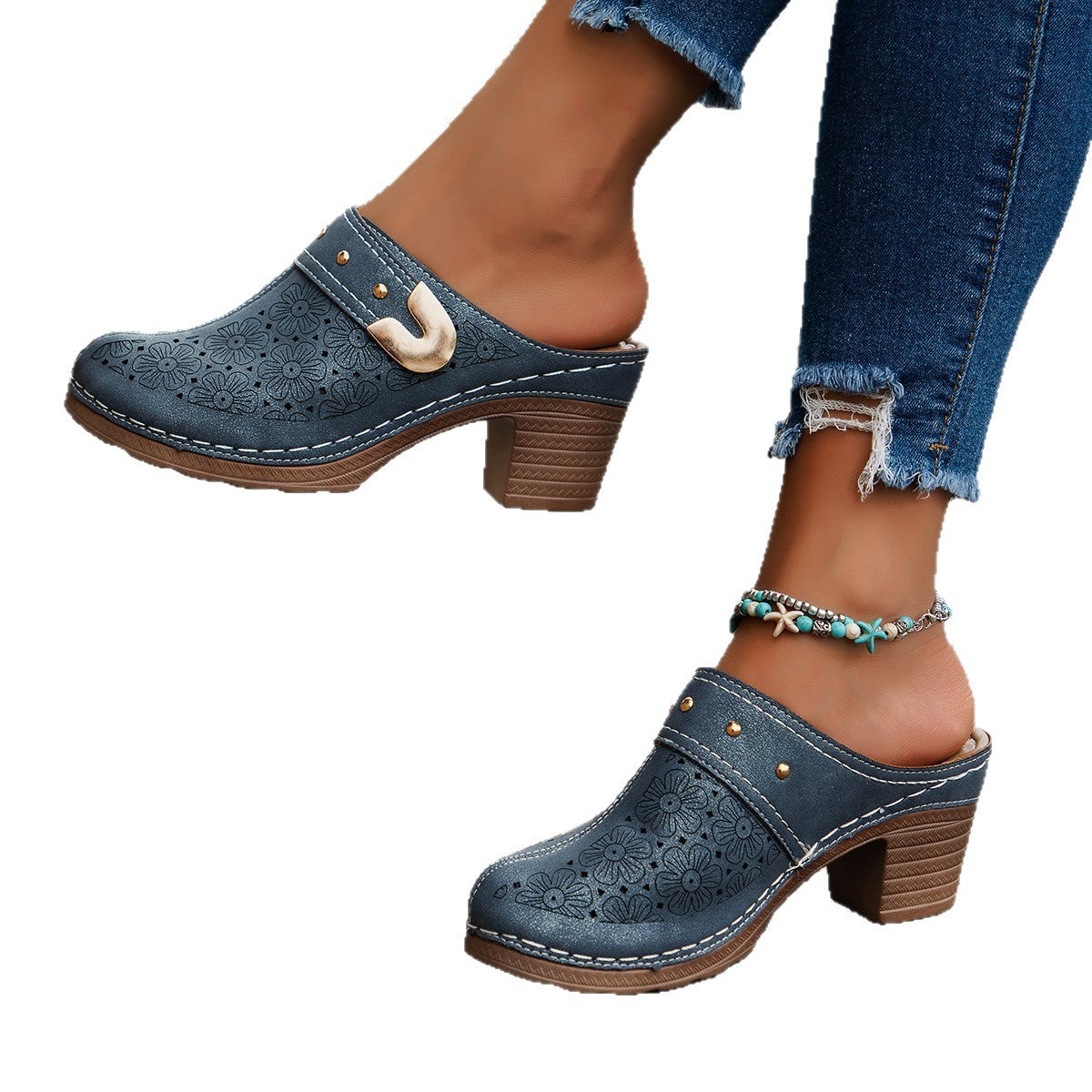 Damen Hohe Clogs mit floralem Muster und ergonomischem Fußbett R&B