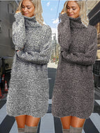 Damen Strickkleid mit hohem Kragen aus kuscheligem Material
