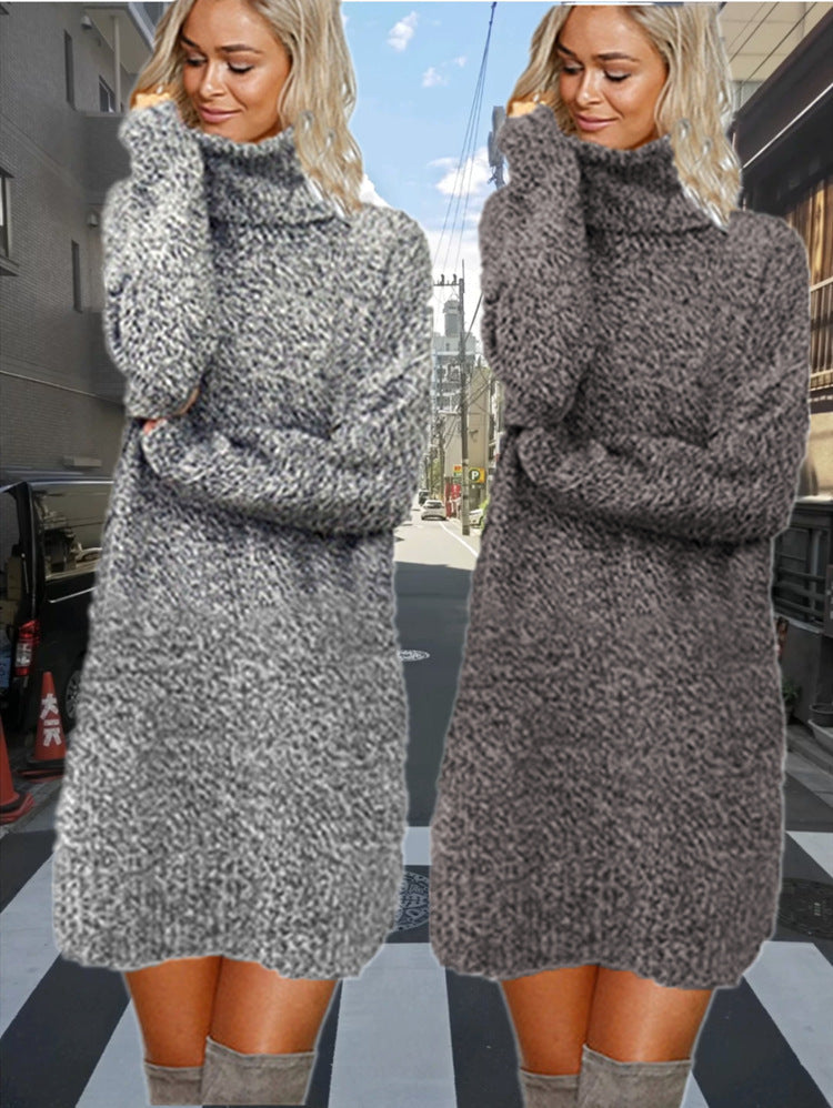 Damen Strickkleid mit hohem Kragen aus kuscheligem Material