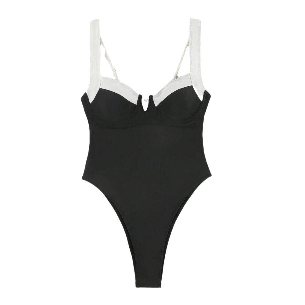 Damen Eleganter Hochschneider-Badeanzug mit modischen Trägerdetails R&B