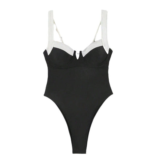 Damen Eleganter Hochschneider-Badeanzug mit modischen Trägerdetails R&B