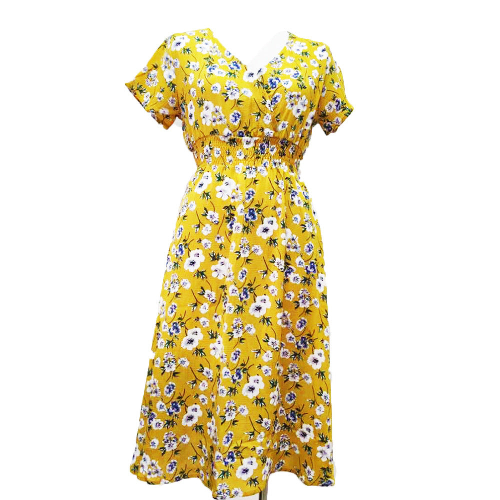 Damen Maxikleid mit floralen Mustern und elastischem Taillenbund R&B