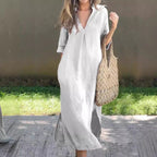 Damen Lässiges Maxikleid mit V-Ausschnitt und praktischen Seitenschlitzen R&B