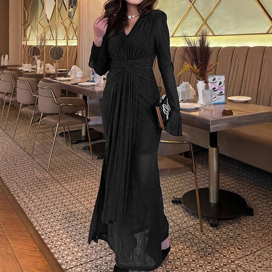 Damen Glamouröses Abendkleid mit filigranen Ärmeln und schimmerndem Effekt R&B