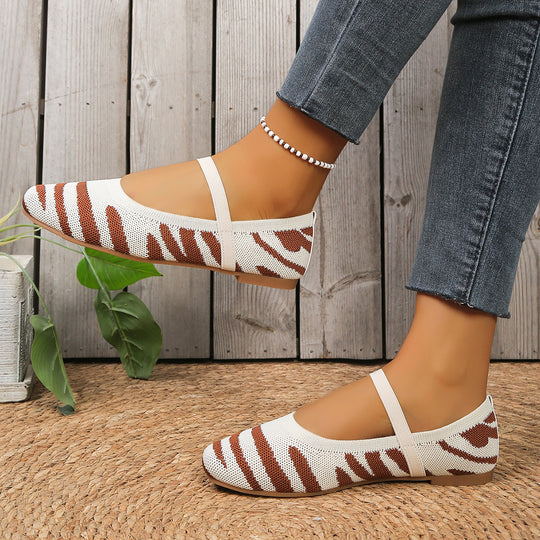 Damen Ballerinas mit elastischem Riemen und modischem Tiermuster R&B