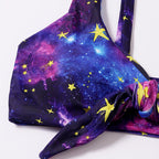 Damen Triangel-Bikini mit buntem Galaxienmuster und verspieltem Knoten R&B