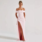 Damen Off-Shoulder Maxikleid mit elegantem Schlitz und figurformendem Schnitt R&B