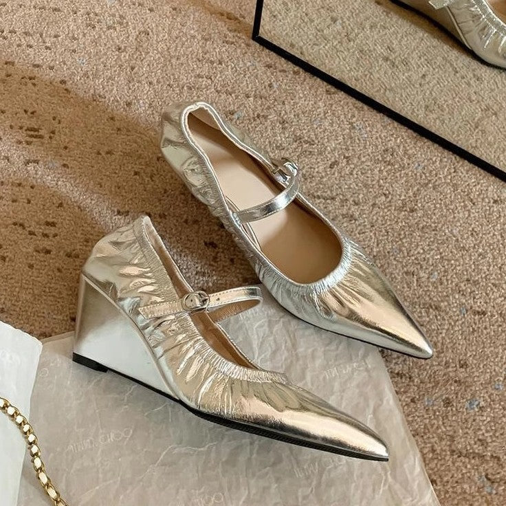 Damen elegante Ballerinas mit verstellbarem Riemen und hochwertiger Satin-Oberfläche R&B