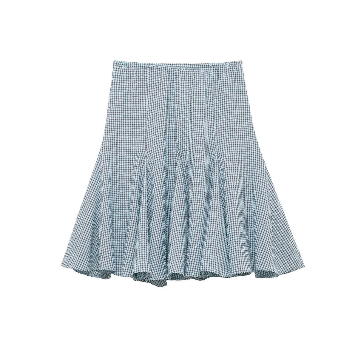Damen ausgestellter Gingham-Rock mit Faltenwurf R&B