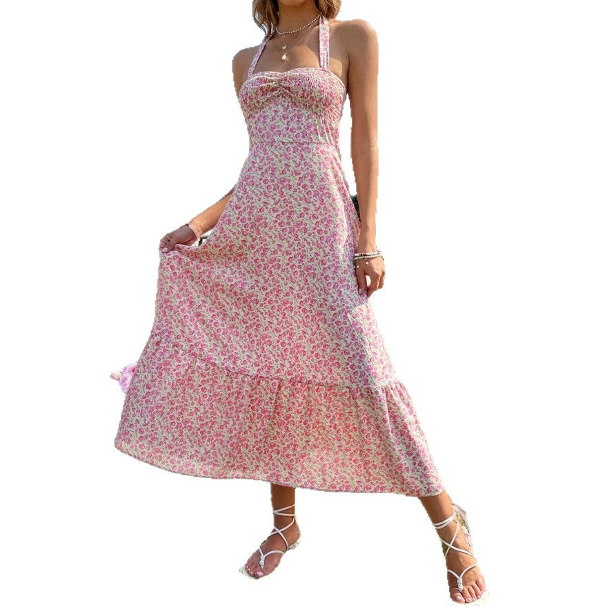 Damen Maxikleid mit floralem Design und gerafftem Saum R&B