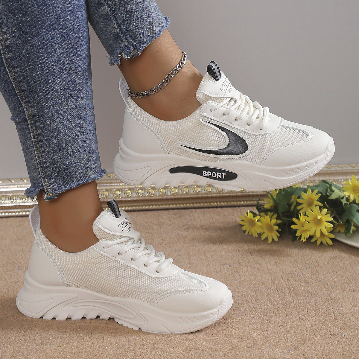 Damen Sportliche Sneakers mit atmungsaktiver Mesh-Oberfläche und stabiler Laufsohle R&B