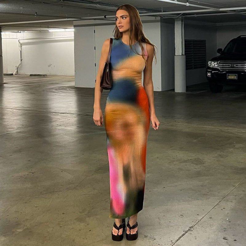 Damen Maxikleid im modernen Farbverlauf mit figurbetonter Passform R&B