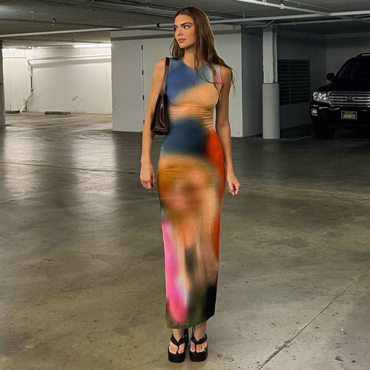 Damen Maxikleid im modernen Farbverlauf mit figurbetonter Passform R&B