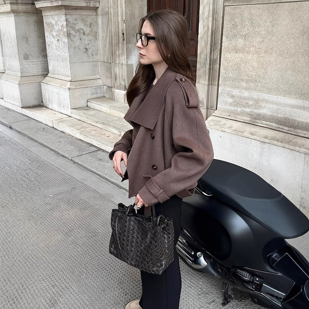 Damen lässige Oversized-Jacke mit doppelter Knopfleiste und breitem Revers R&B