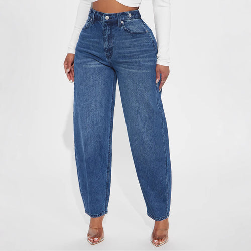 Damen Bequeme Hochtaillierte Jeans mit weitem Schnitt R&B