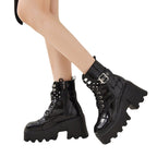 Damen High-Top Stiefeletten mit modischem Schnallen-Detail und robustem Plateau R&B