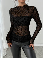 Damen Transparente Langarmbluse mit Leopardenmuster R&B
