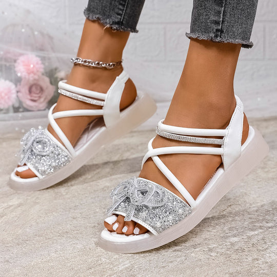 Damen Glamouröse Riemchen-Sandalen mit funkelnden Schleifenverzierungen R&B