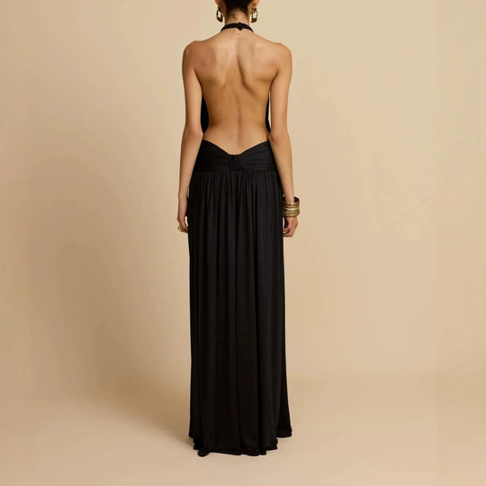 Damen Elegantes Maxikleid mit Hochgängigem Halterneck R&B