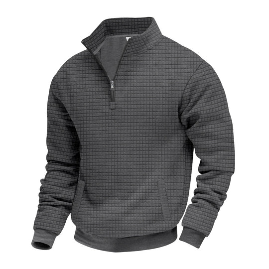 Herren nan Waffelstruktur-Halbzip-Pullover mit Stehkragen und dezenten Eingrifftaschen R&B