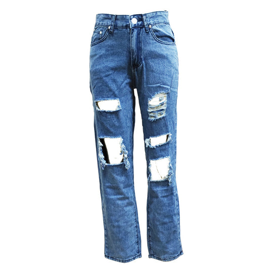 Damen lässige Destroyed Jeans mit weitem Bein R&B