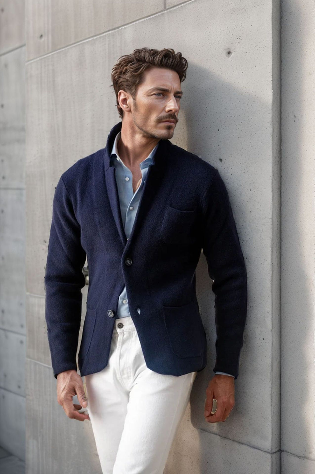 Herren modern geschnittener Strickmantel mit komfortablem Kragen und praktischen Taschen R&B