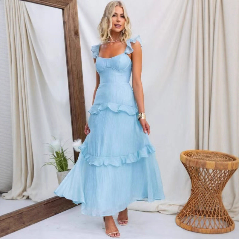 Damen Maxikleid mit Rüschendetails und taillierter Silhouette R&B