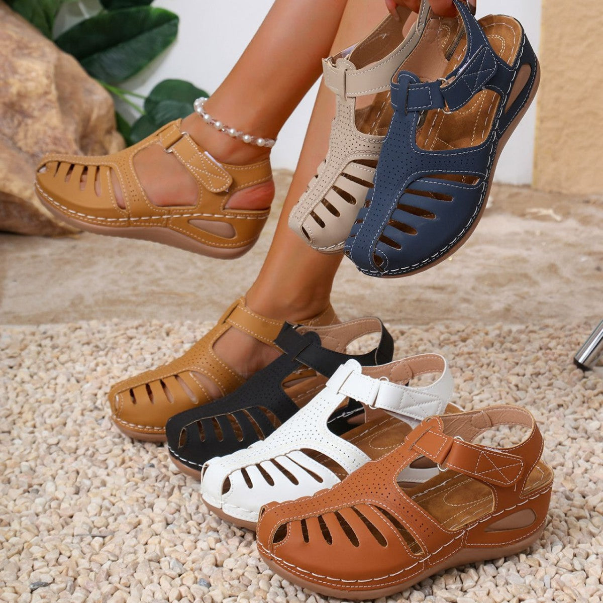 Damen komfortable und stylische Freizeitsandalen mit Riemchen