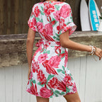 Damen Sommerliches Wickelkleid mit floralem Muster und seitlichem Schlitz R&B